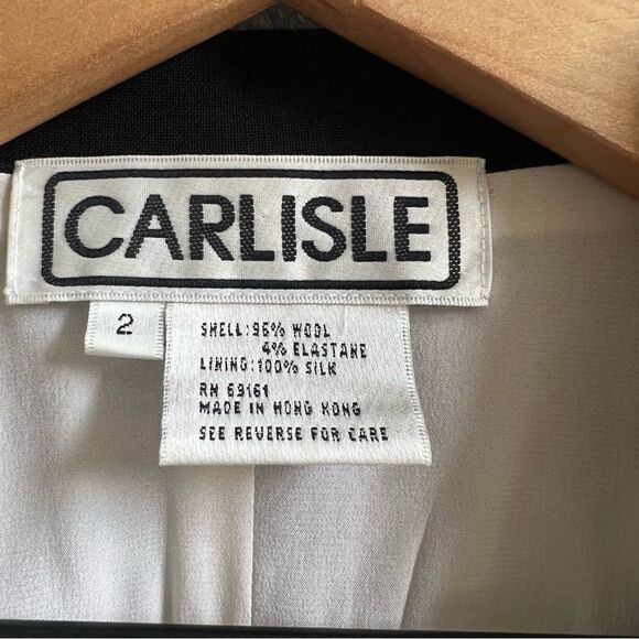 Carlisle Designer Black Wool and Silk Blazer Suit Jacket Size 2 - Picture 3 of 10